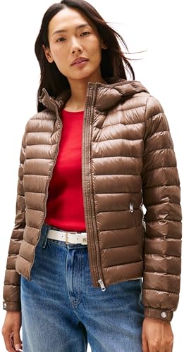 Tommy Hilfiger Damen Steppjacke Down Hooded Jacket mit Reißverschluss, Braun (Hot Coco), L von Tommy Hilfiger
