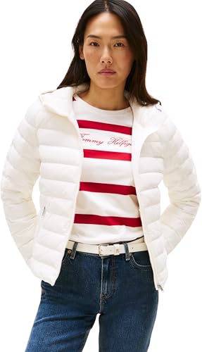Tommy Hilfiger Damen Steppjacke Down Hooded Jacket mit Reißverschluss, Weiß (Ivory Silk), XL von Tommy Hilfiger