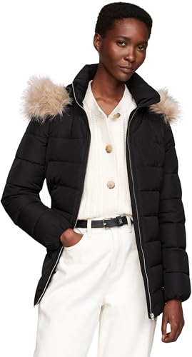 Tommy Hilfiger Damen Steppjacke Heritage Down Tyra Jacket With Fur Lang, Schwarz (Black), XS von Tommy Hilfiger