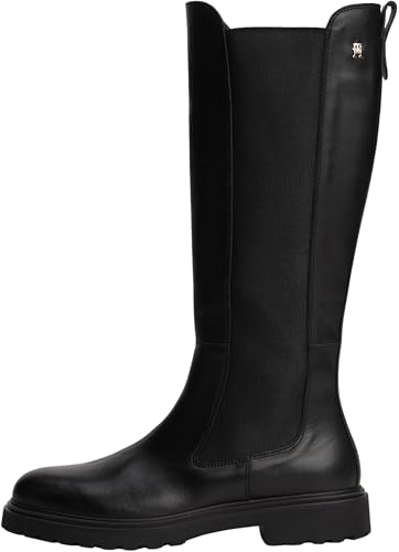 Tommy Hilfiger Damen Stiefel Cleated Long aus Leder, Schwarz (Black), 39 von Tommy Hilfiger