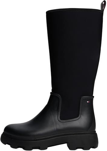 Tommy Hilfiger Damen Stiefel Flag Long Warm Lining Regenstiefel, Schwarz (Black), 39 von Tommy Hilfiger
