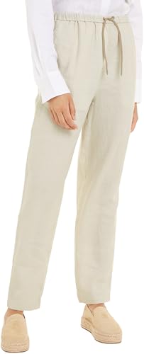 Tommy Hilfiger Damen Stoffhose Casual Linen Pull On Pant Tapered Fit, Beige (Light Beige), 40 von Tommy Hilfiger