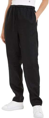 Tommy Hilfiger Damen Stoffhose Casual Linen Pull On Pant Tapered Fit, Schwarz (Black), 46 von Tommy Hilfiger