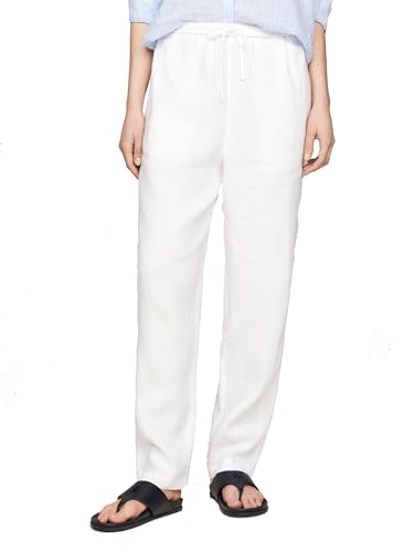 Tommy Hilfiger Damen Stoffhose Casual Linen Pull On Pant Tapered Fit, Weiß (Th Optic White), 42 von Tommy Hilfiger