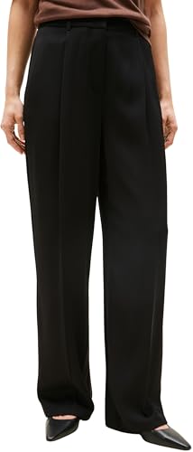 Tommy Hilfiger Damen Stoffhose Twill Straight Pants Relaxed Fit, Schwarz (Black), 40 von Tommy Hilfiger