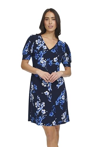 Tommy Hilfiger Damen Puff Sleeve V-Neck Shift Mini Dress Kleid, Sky Captain Multi, 34 Tommy Hilfiger Damen Puff Sleeve V-Neck Shift Mini Dress Kleid, Sky Captain Multi, 34 von Tommy Hilfiger