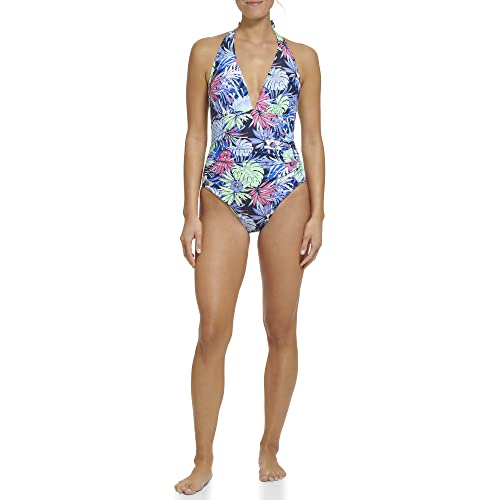 Tommy Hilfiger Damen Stretch Tummy Control Halter Neck One Piece Swimsuit Einteiler, Neo Mint, 42 von Tommy Hilfiger