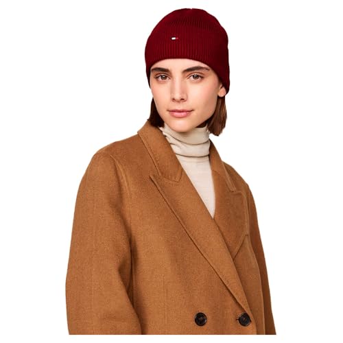 Tommy Hilfiger Damen Strickmütze Essential Flag Beanie mit Logo, XJS - ROUGE, One size von Tommy Hilfiger