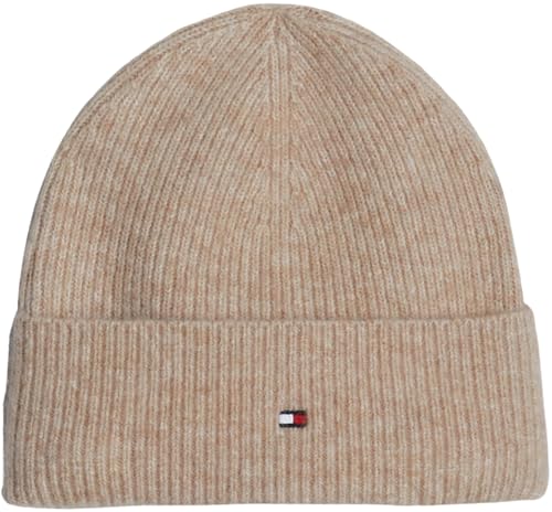 Tommy Hilfiger Damen Strickmütze Essential Flag Fuzzy Beanie mit Logo, Beige (Beige), Einheitsgröße von Tommy Hilfiger