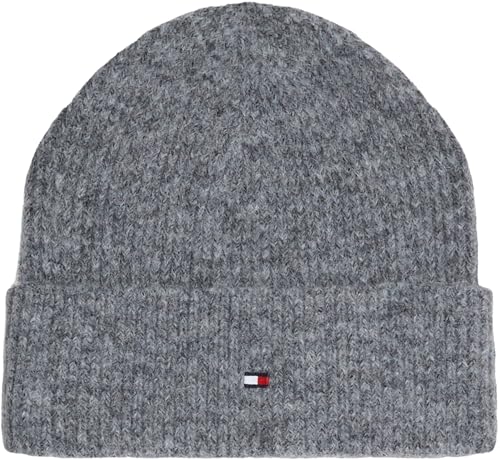 Tommy Hilfiger Damen Strickmütze Essential Flag Fuzzy Beanie mit Logo, Grau (Mid Grey Melange), Einheitsgröße von Tommy Hilfiger