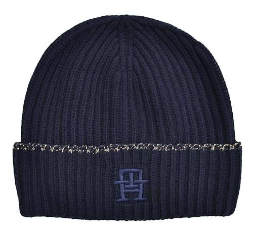 Tommy Hilfiger Damen Strickmütze Mütze Festive Luxe Beanie One Size Blau von Tommy Hilfiger