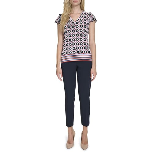 Tommy Hilfiger Damen Strickoberteil mit V-Ausschnitt und Flatterärmeln, Midnight Multi, Mittel von Tommy Hilfiger