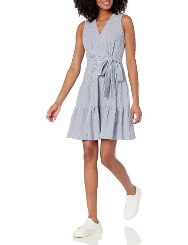 Tommy Hilfiger Damen Strukturiertem Seersucker-Stoff mit Surplice-Ausschnitt Kleid, Marina Blue/Ivory, 30 von Tommy Hilfiger