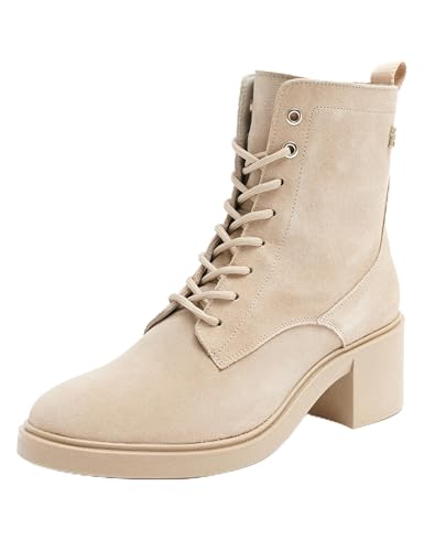 Tommy Hilfiger Damen Stiefel Suede Mid Heel Laceup mit Absatz, Beige (Beige), 41 von Tommy Hilfiger
