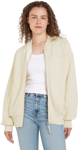 Tommy Hilfiger Damen Sweatshirt mit Reißverschluss Muted Zipup Jacket ohne Kapuze, Weiß (Calico), L-XL von Tommy Hilfiger
