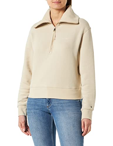 Tommy Hilfiger Damen Sweatshirt mit Reißverschluss Zipper 1985 Halber Zipper, Beige (Light Sandalwood), M von Tommy Hilfiger