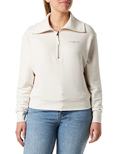 Tommy Hilfiger Damen Sweatshirt mit Reißverschluss Zipper 1985 Halber Zipper, Beige (Weathered White), M von Tommy Hilfiger