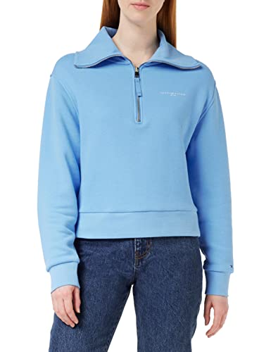 Tommy Hilfiger Damen Sweatshirt mit Reißverschluss Zipper 1985 Halber Zipper, Blau (Hydrangea Blue), L von Tommy Hilfiger