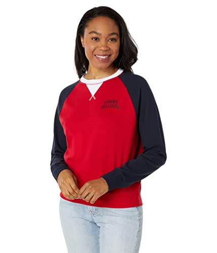 Tommy Hilfiger Damen Rundhalsausschnitt Sweatshirt, Scarlet/Sky Captain, 38 von Tommy Hilfiger