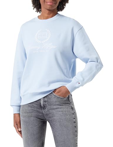 Tommy Hilfiger Damen Sweatshirt ohne Kapuze, Blau (Breezy Blue), L von Tommy Hilfiger