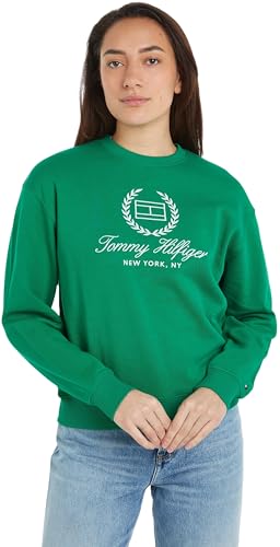 Tommy Hilfiger Damen Sweatshirt ohne Kapuze, Grün (Olympic Green), L von Tommy Hilfiger