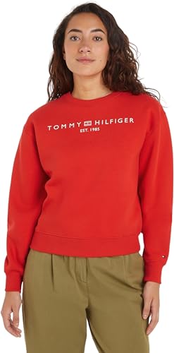 Tommy Hilfiger Damen Sweatshirt ohne Kapuze, Rot (Fierce Red), XS von Tommy Hilfiger