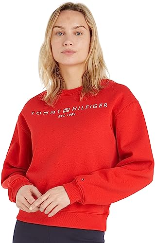 Tommy Hilfiger Damen Sweatshirt ohne Kapuze, Rot (Fireworks), XL von Tommy Hilfiger