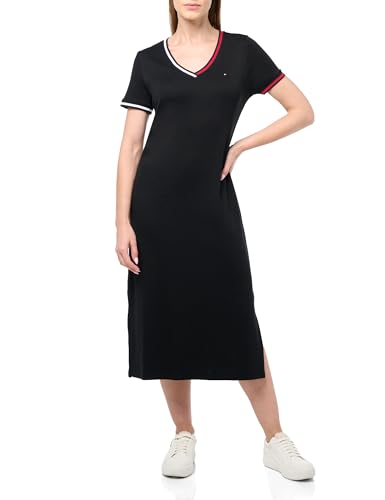 Tommy Hilfiger Damen T-Shirt Short Sleeve Cotton Summer Dresses for Women Lässiges Kleid, Schwarz, Mittel von Tommy Hilfiger