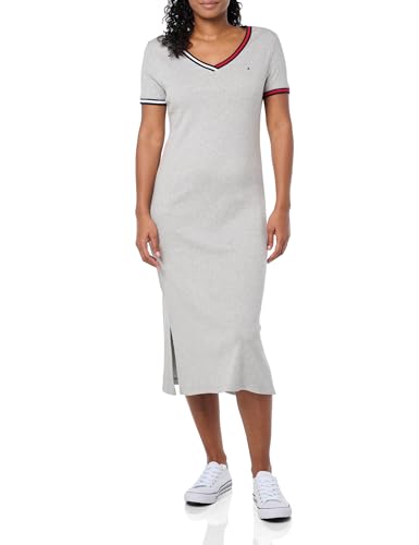 Tommy Hilfiger Damen T-Shirt, kurzärmelig, Baumwolle, Sommerkleider Lässiges Kleid, Stone Grey Heather, Groß von Tommy Hilfiger