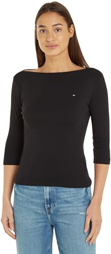 Tommy Hilfiger Damen T-Shirt Dreiviertelarm New Cody Slim U-Boot-Ausschnitt, Schwarz (Black), XS von Tommy Hilfiger