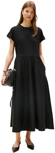 Tommy Hilfiger Damen T-Shirt Kleid Modern Cody Midi Mix Fit & Flare, Schwarz (Black), L von Tommy Hilfiger