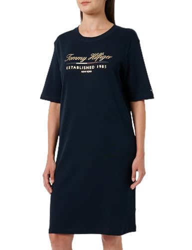 Tommy Hilfiger Damen T-Shirt Kleid Script Graphic Dress Kurzarm, Blau (Desert Sky), S von Tommy Hilfiger