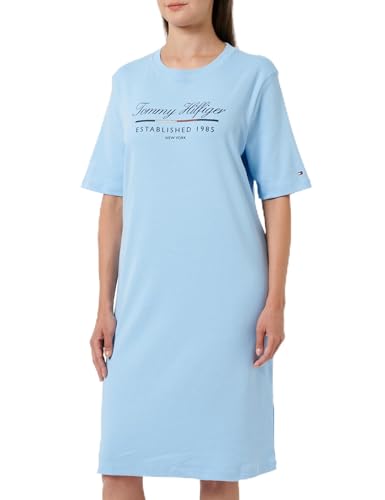 Tommy Hilfiger Damen T-Shirt Kleid Script Graphic Dress Kurzarm, Blau (Vessel Blue), XS von Tommy Hilfiger