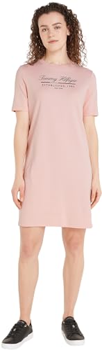 Tommy Hilfiger Damen T-Shirt Kleid Script Graphic Dress Kurzarm, Rosa (Delicate Pink), S von Tommy Hilfiger