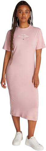 Tommy Hilfiger Damen T-Shirt Kleid Script Midi Länge, Rosa (Foggy Pink), M von Tommy Hilfiger