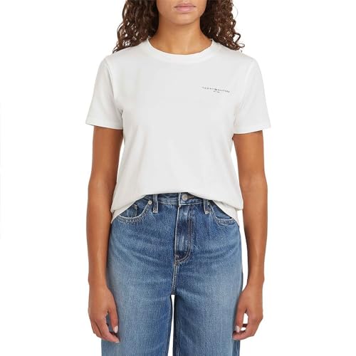 Tommy Hilfiger Damen T-Shirt Kurzarm 1985 Mini Corp Logo Regular Fit, Weiß (Nos Ecru), XS von Tommy Hilfiger