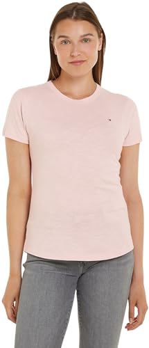 Tommy Hilfiger Damen T-Shirt Kurzarm 1985 Slub Slim Fit, Rosa (Whimsy Pink), XS von Tommy Hilfiger