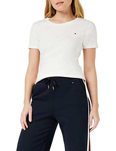 Tommy Hilfiger Damen T-Shirt Kurzarm Cody Slim Fit, Weiß (Ecru), XXS von Tommy Hilfiger