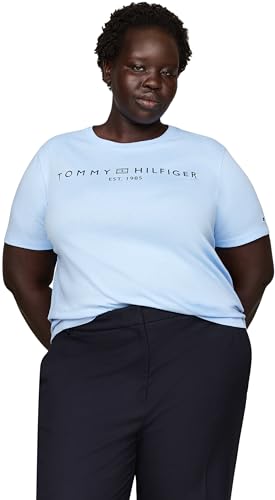 Tommy Hilfiger Damen T-Shirt Kurzarm Curve Regular Logo Rundhalsausschnitt, Blau (Vessel Blue), 46 von Tommy Hilfiger