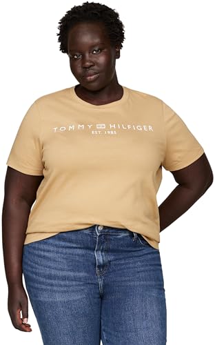 Tommy Hilfiger Damen T-Shirt Kurzarm Curve Regular Logo Rundhalsausschnitt, Grün (Classic Khaki), 46 von Tommy Hilfiger