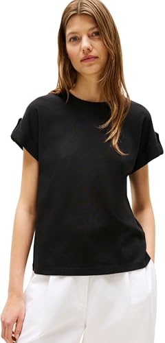 Tommy Hilfiger Damen T-Shirt Kurzarm Gold Button mit Rundhalsausschnitt, Schwarz (Black), M von Tommy Hilfiger