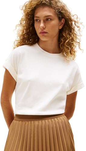 Tommy Hilfiger Damen T-Shirt Kurzarm Gold Button mit Rundhalsausschnitt, Weiß (Ivory Silk), M von Tommy Hilfiger