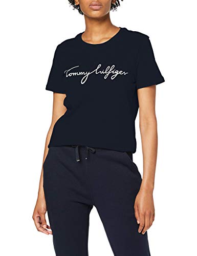 Tommy Hilfiger Damen T-Shirt Kurzarm Heritage Rundhalsausschnitt, Blau (Midnight), M von Tommy Hilfiger