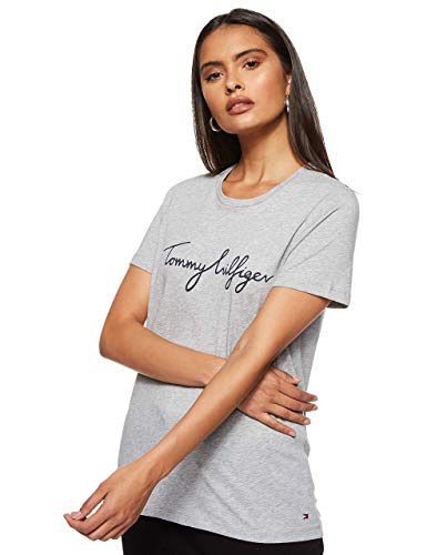 Tommy Hilfiger Damen T-Shirt Kurzarm Heritage Rundhalsausschnitt, Grau (Light Grey Heather), XXS von Tommy Hilfiger