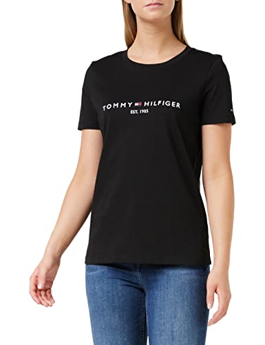 Tommy Hilfiger Damen T-Shirt Kurzarm Heritage Rundhalsausschnitt, Schwarz (Black), M von Tommy Hilfiger