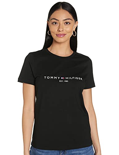 Tommy Hilfiger Damen T-Shirt Kurzarm Heritage Rundhalsausschnitt, Schwarz (Black), S von Tommy Hilfiger