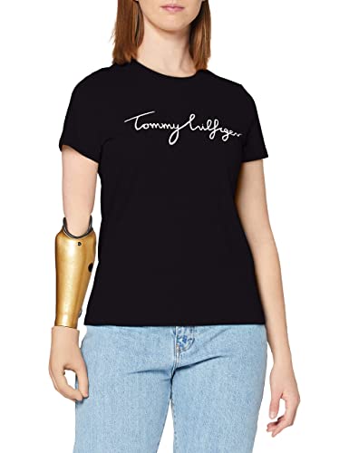 Tommy Hilfiger Damen T-Shirt Kurzarm Heritage Rundhalsausschnitt, Schwarz (Masters Black), XL von Tommy Hilfiger