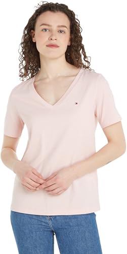 Tommy Hilfiger Damen T-Shirt Kurzarm Modern Regular V-Ausschnitt, Rosa (Whimsy Pink), L von Tommy Hilfiger