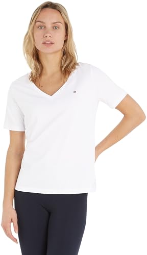 Tommy Hilfiger Damen T-Shirt Kurzarm Modern Regular V-Ausschnitt, Weiß (Th Optic White), M von Tommy Hilfiger