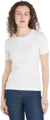 Tommy Hilfiger Damen T-Shirt Kurzarm New Cody Slim Crop Mock-Rollkragen, Weiß (Ecru), XL von Tommy Hilfiger